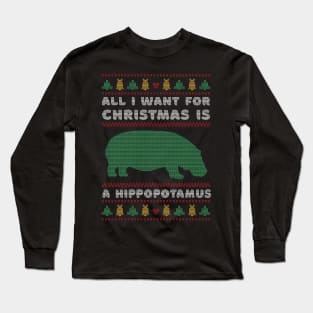 Funny Hippo Ugly Christmas Sweater Long Sleeve T-Shirt